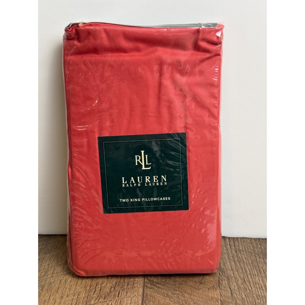 Lauren Ralph Lauren King Pillowcases Set of 2 Melon Solid 250TC Cotton New - Picture 1 of 6